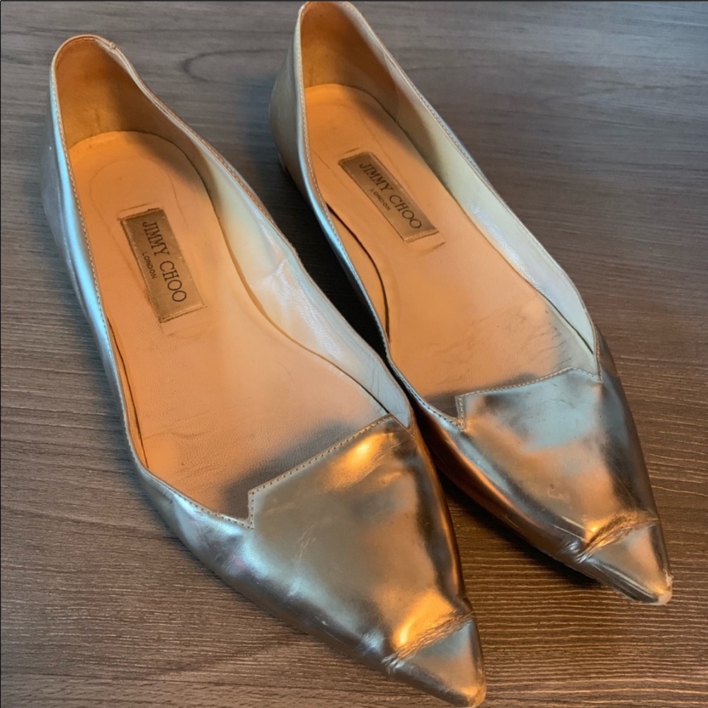 Jimmy Choo | Metallic Pointed Toe Flats WORN | 40